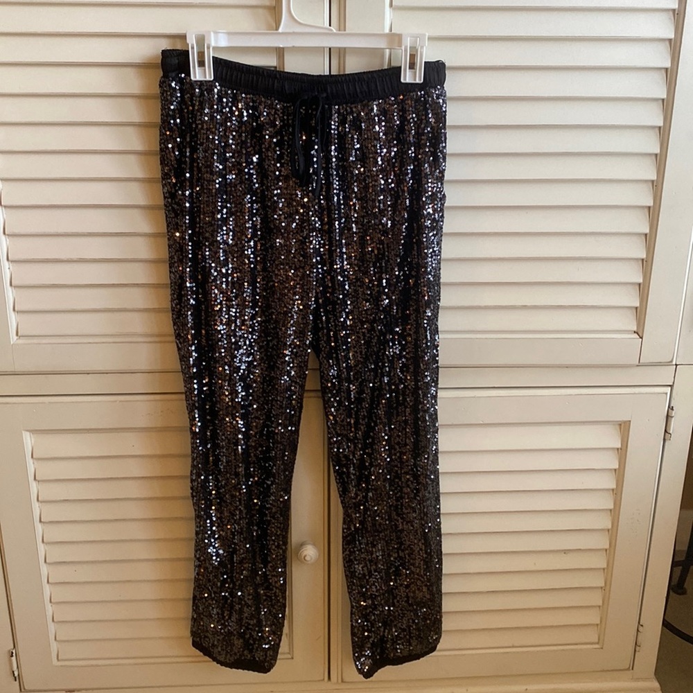 Vici Sequin Joggers, Size Medium, Black